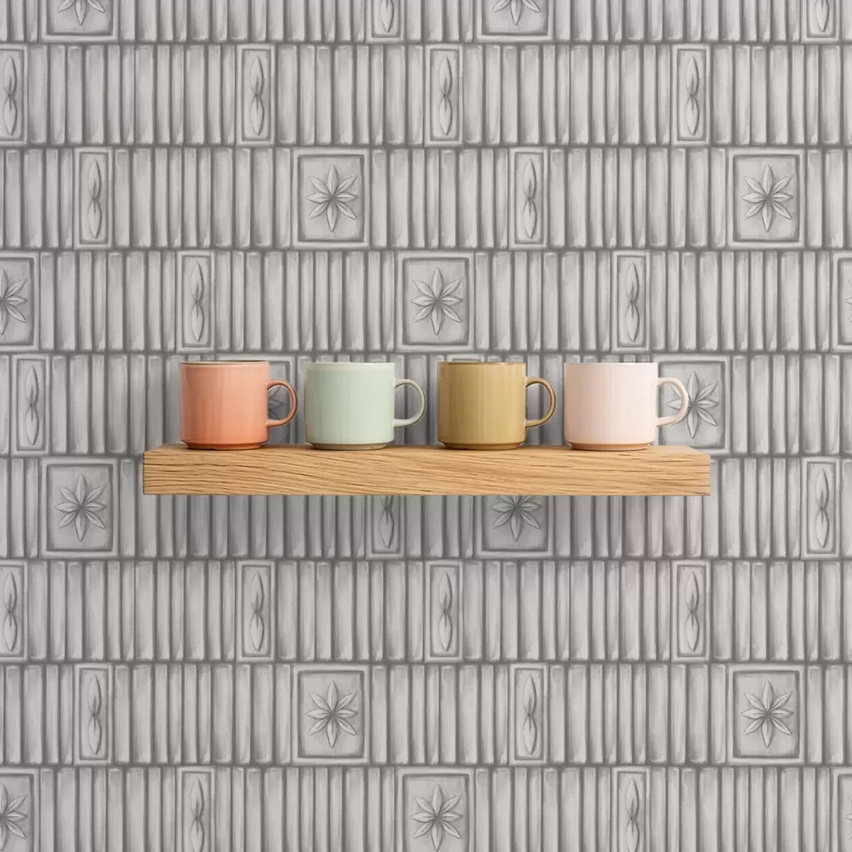 Тапети Релефни вертикални панели с графични флорални вложки a01058