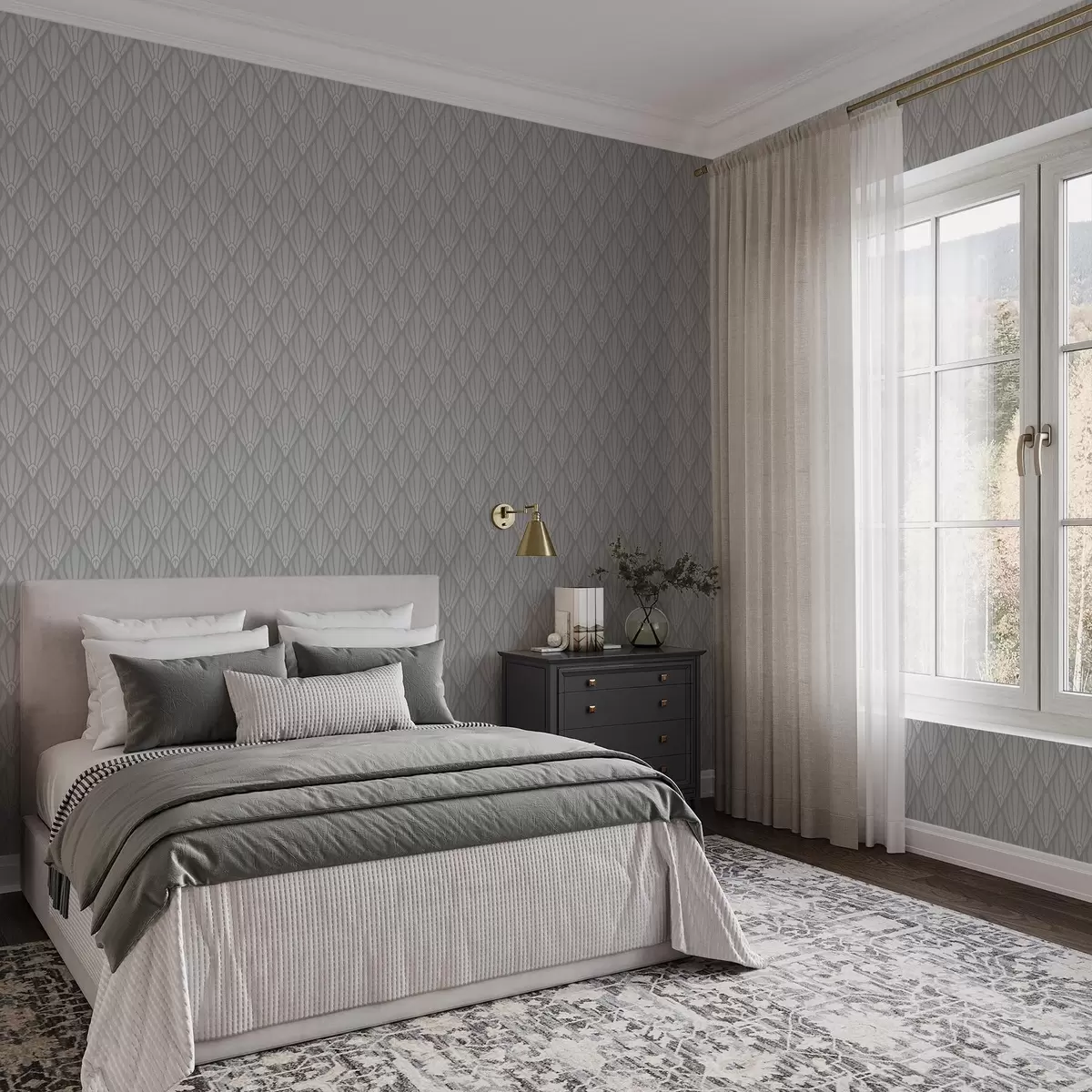 Тапети Сив арт деко с ветрилообразни форми a01064