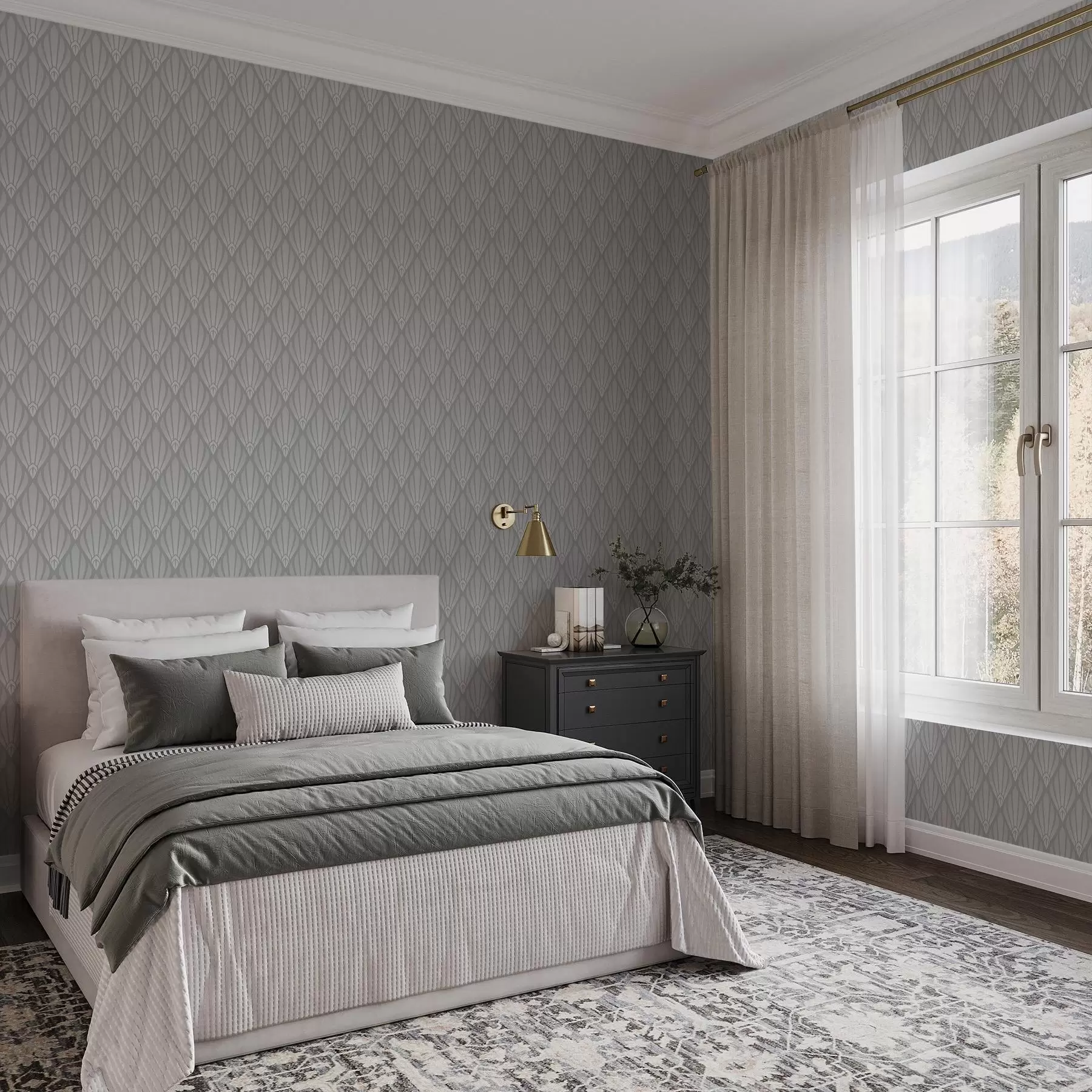 Фототапет Сив арт деко с ветрилообразни форми a01064