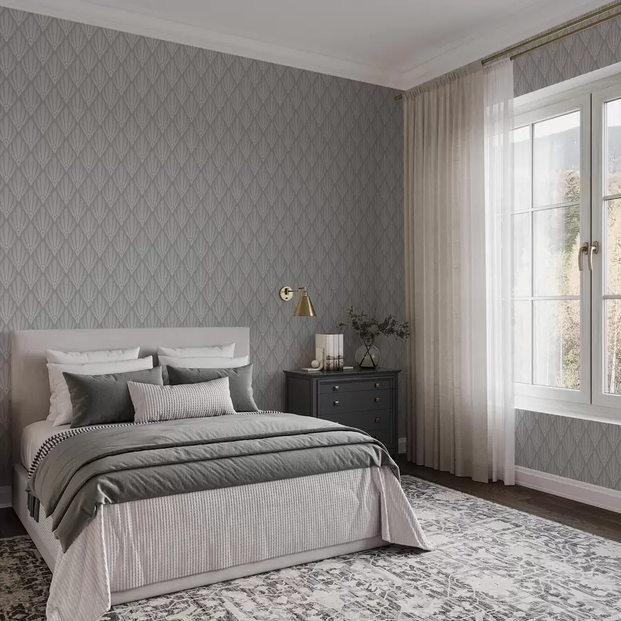 Фототапет Сив арт деко с ветрилообразни форми a01064