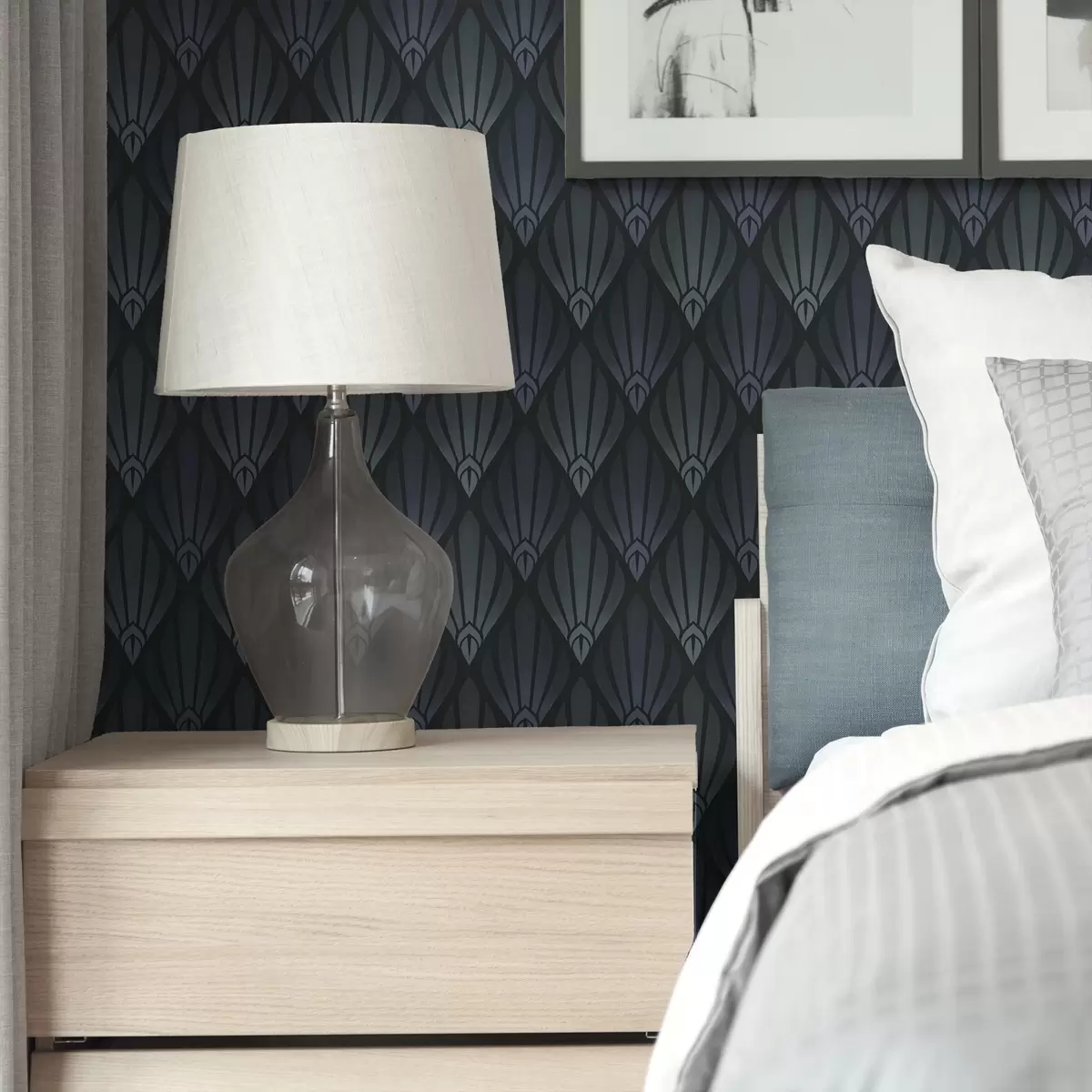 Тапети Хладен синьо-сив арт деко с ветрилообразни форми a01064v3