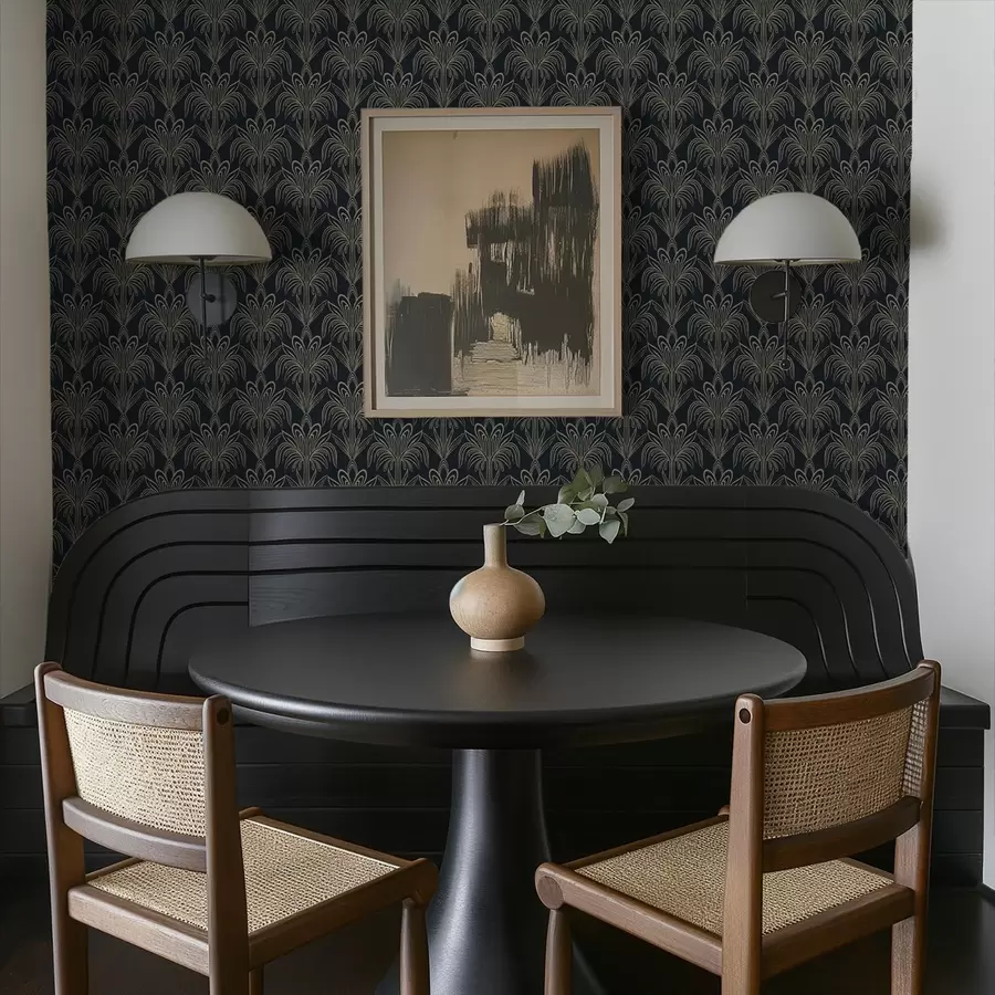 Фототапет Тъмно арт деко орнамент със стилизирани растения a01065