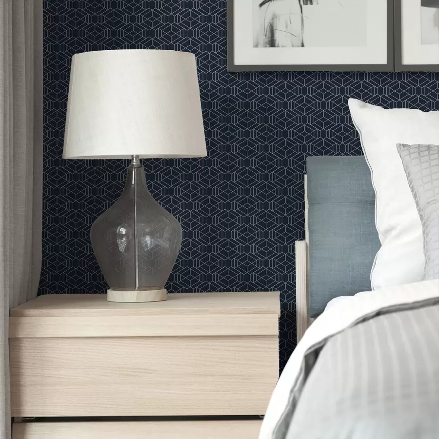 Фототапет Тъмно синя геометрична решетка от кубове a01066v1