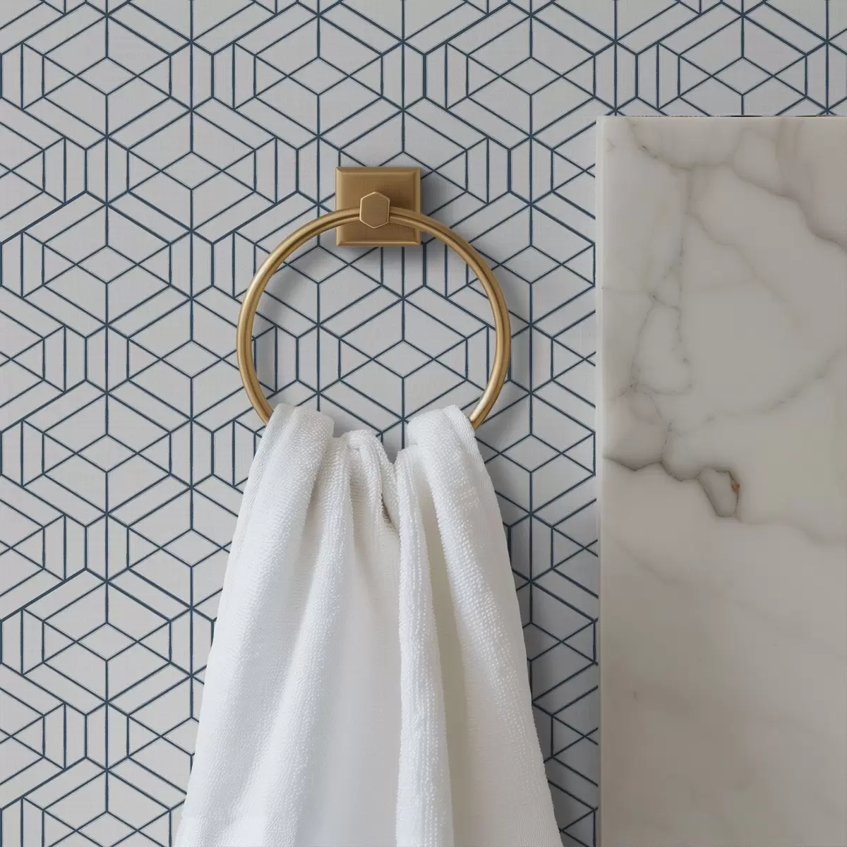 Тапети Бял фон с сини триизмерни геометрични кубове a01067