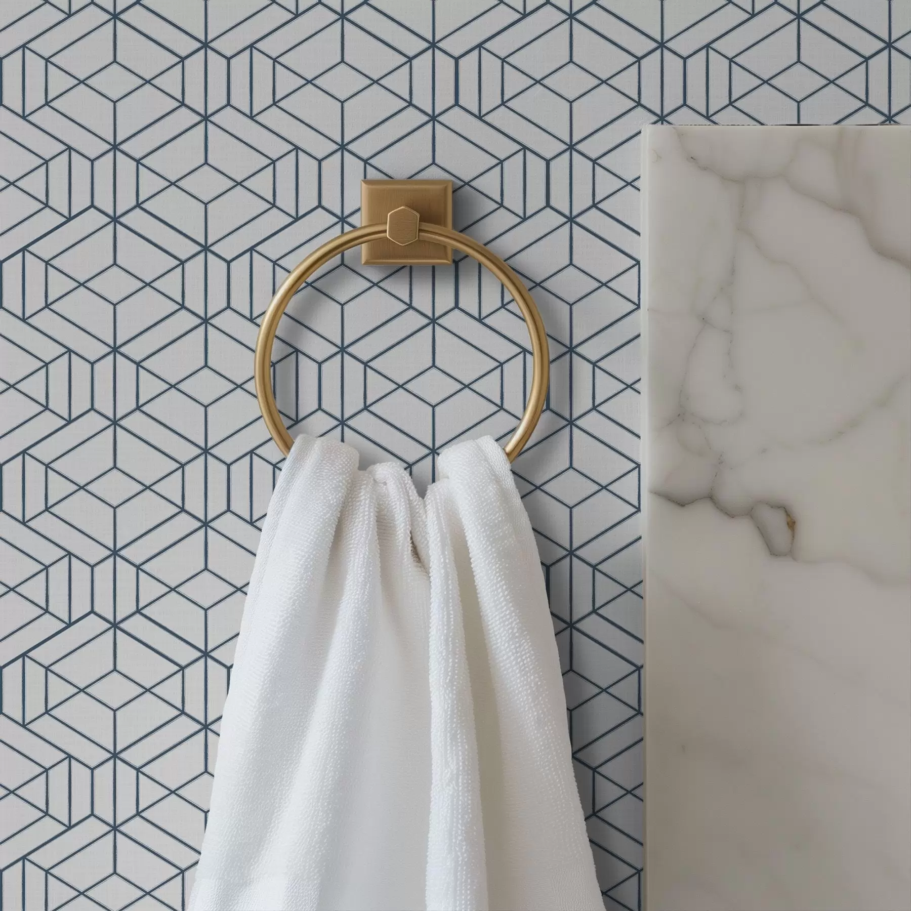 Фототапет Бял фон с сини триизмерни геометрични кубове a01067