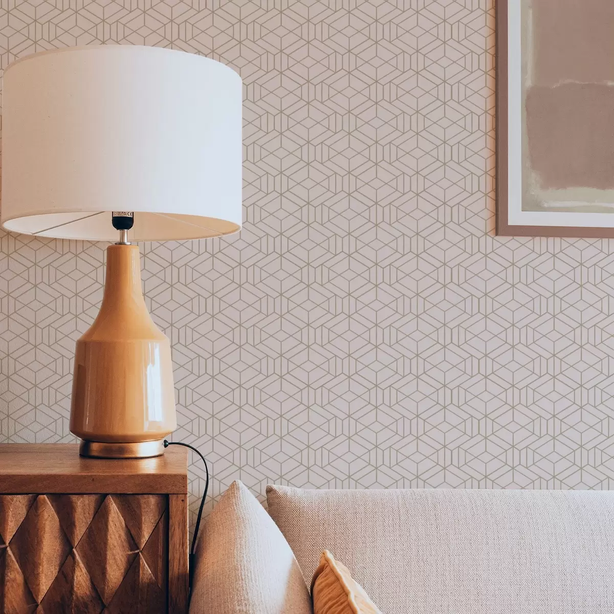 Тапети Топъл бежов фон с фини графични кубчета a01067v3