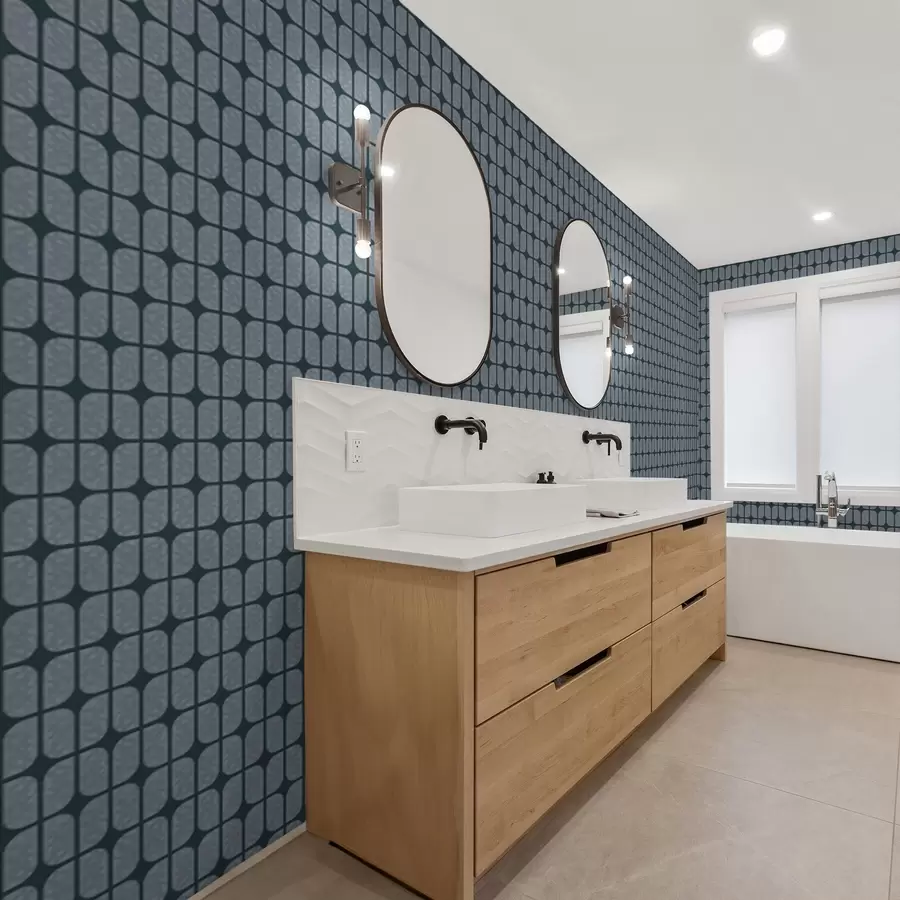 Фототапет Тъмносин фон със сива мозайка от заоблени плочки a01068v1