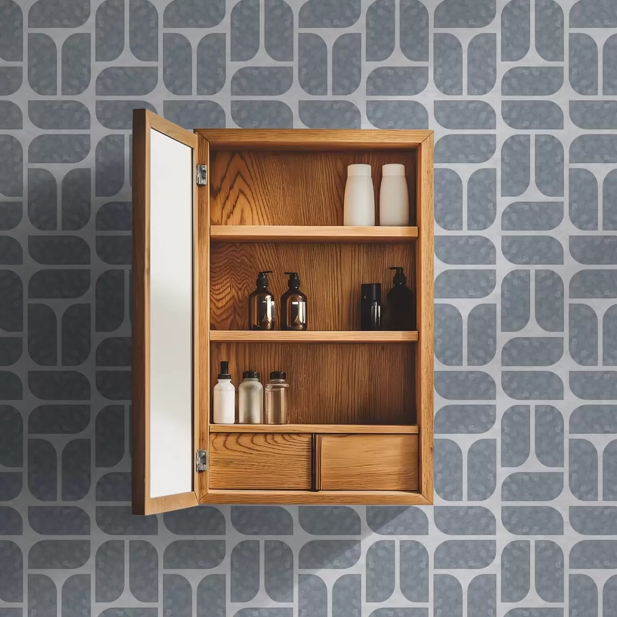 Тапети Сива мозайка, редуващи се заоблени и правоъгълни форми a01069