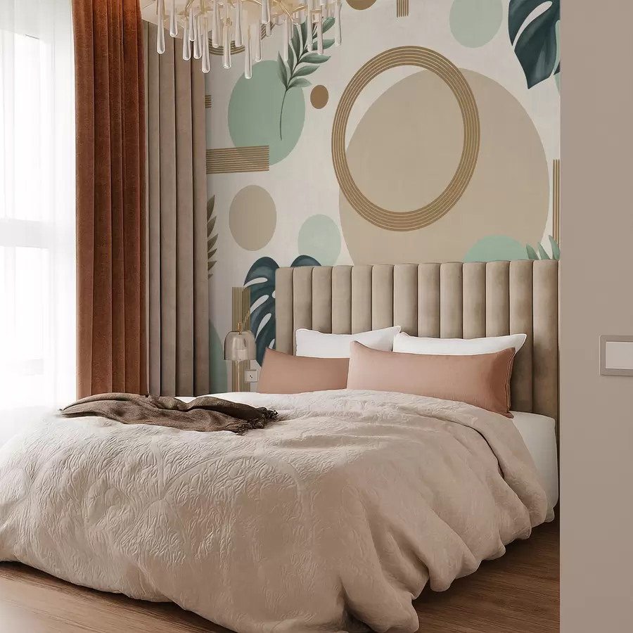 Фототапет Геометричен мотив с листа в зелена палитра w05018v1