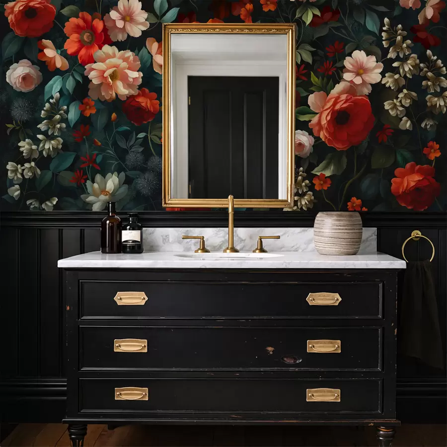 Фототапет Тъмно флорално мотив с пищни градински цветя w05087