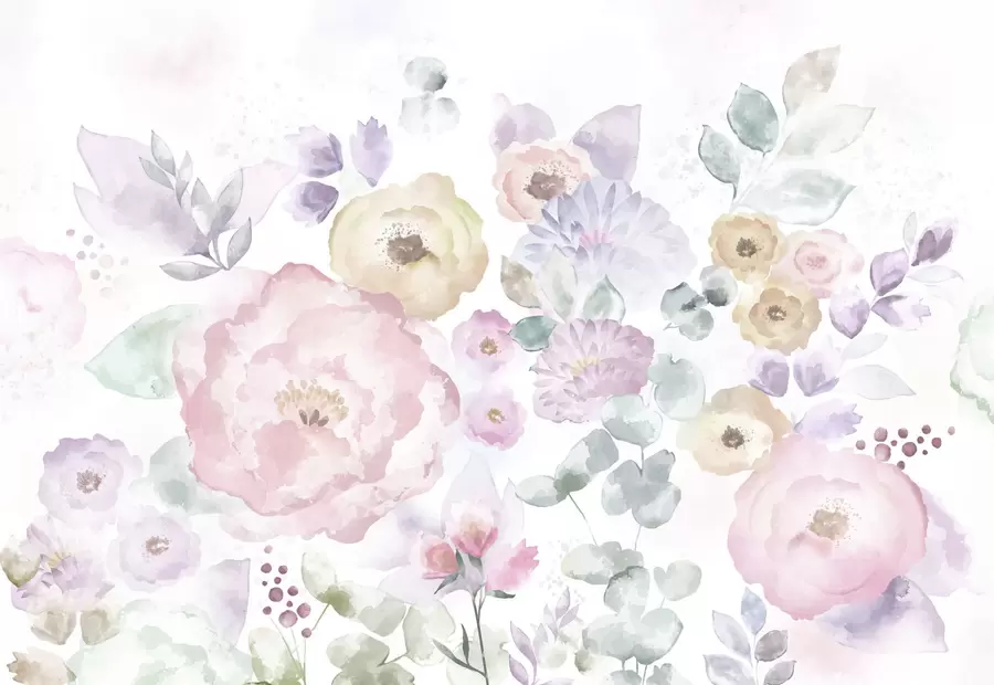 Фототапет Мека акварелна композиция с цветя и листа w05093