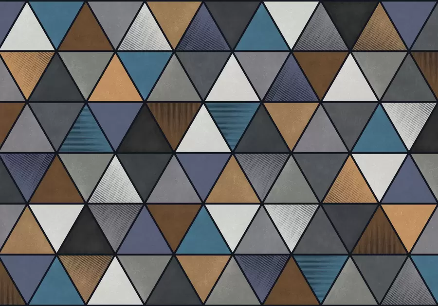 Фототапет Триъгълен геометричен мотив в синьо и топли тонове w05095