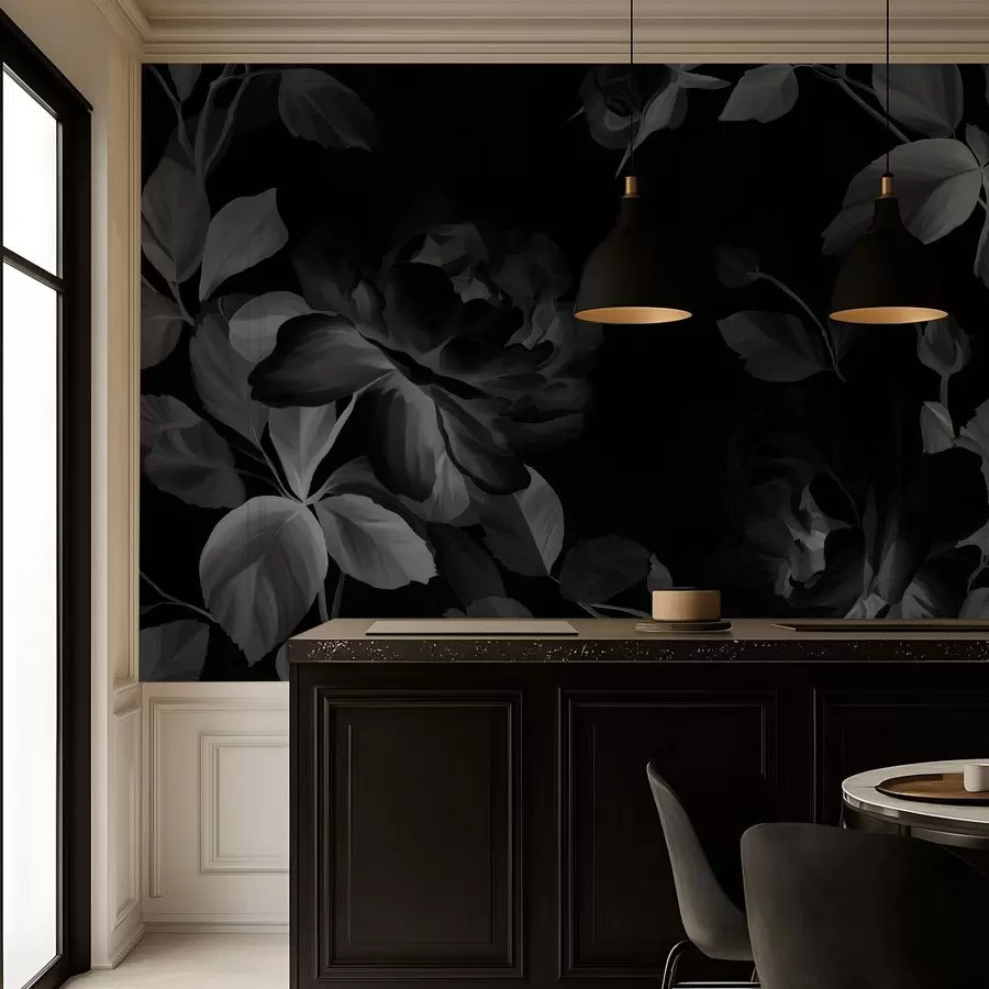 Фототапет черно-бели живописни рози в стила на маслената живопис  w04873v1