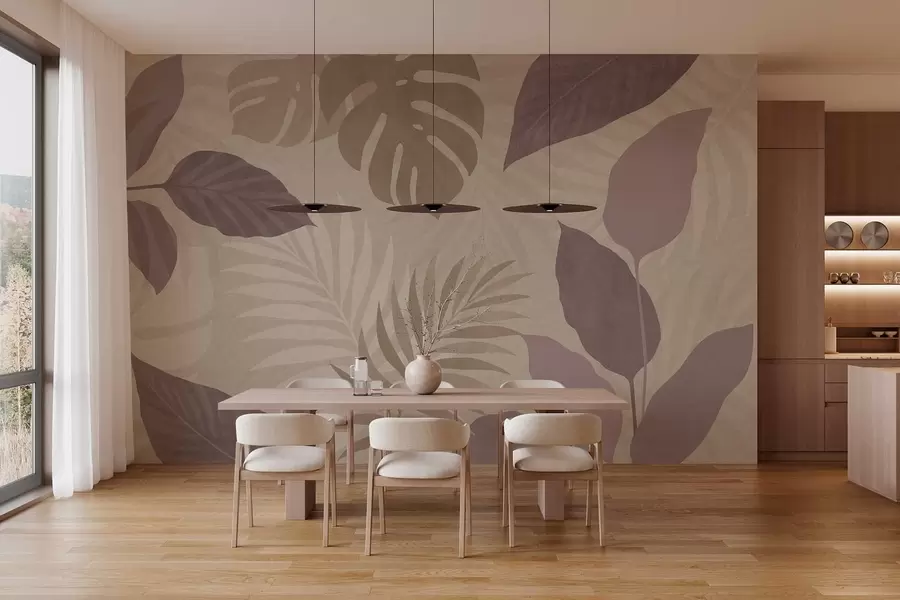 Фототапет текстурирани тропически листа на пясъчен фон w05063