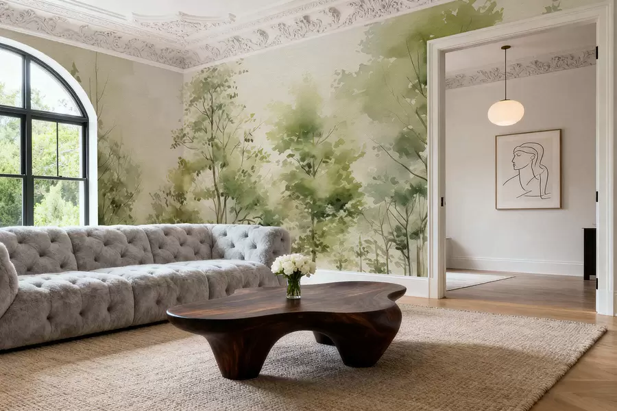 Фототапет Акварел на широколистна гора w05180