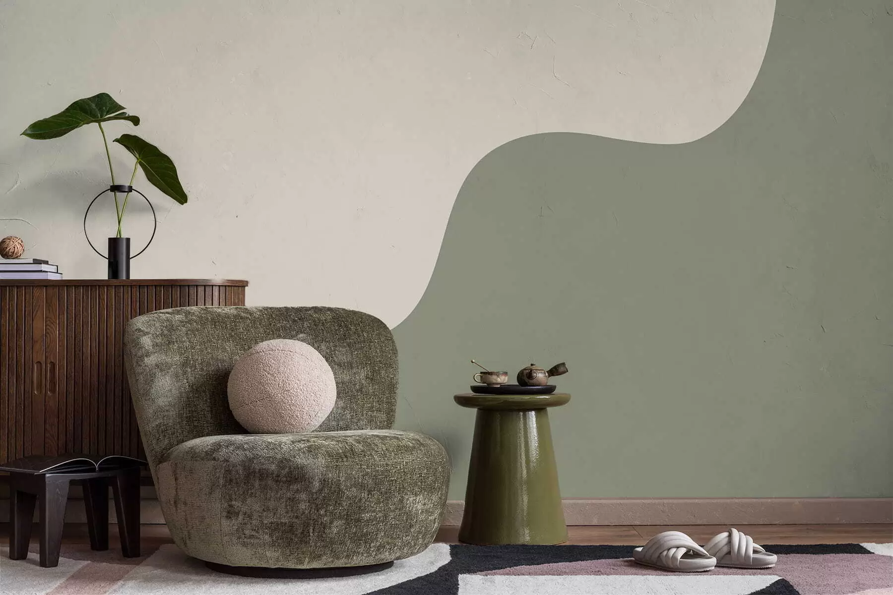 Фототапет Гладки абстрактни форми в светлобежови и зелени нюанси w05097