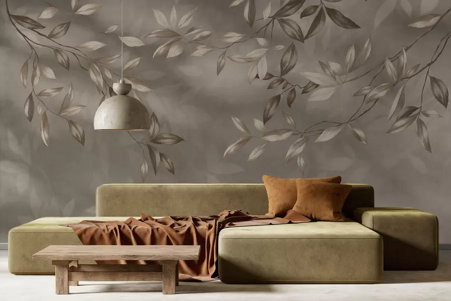 Фототапет Деликатни листати клони в бежови тонове на светъл фон w05113v2