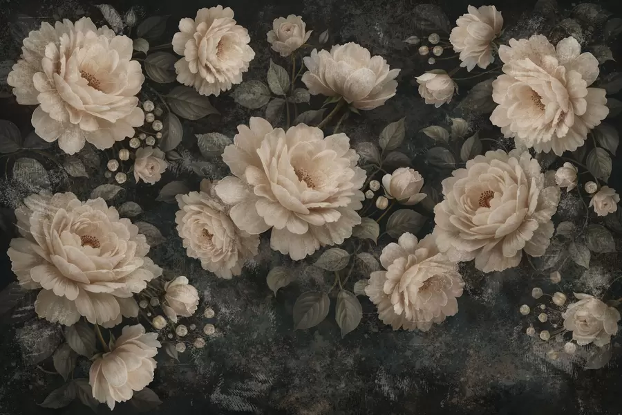 Фототапет Обемни цветя в бежова палитра на тъмен фон w05114