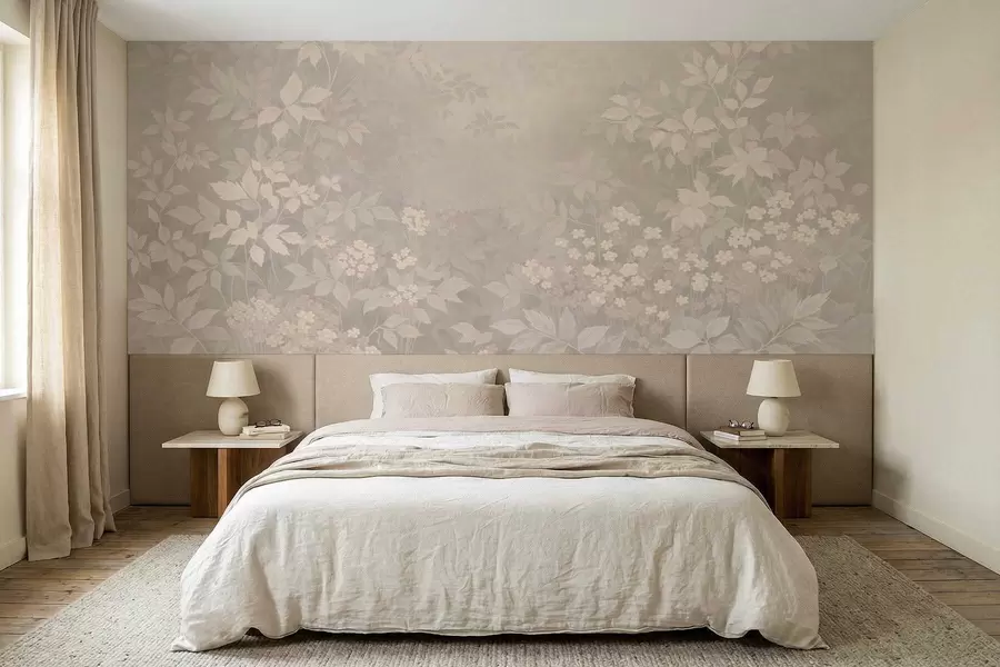 Фототапет Мек ботаничен мотив с листа и цветя в мъгла w05115v1