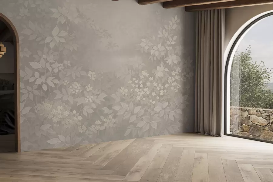 Фототапет Мек ботаничен мотив с листа и цветя в мъгла w05115v1