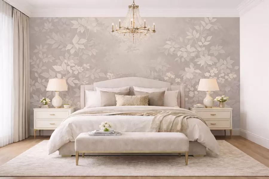 Фототапет Лек ботаничен орнамент с листа и малки цветя w05115