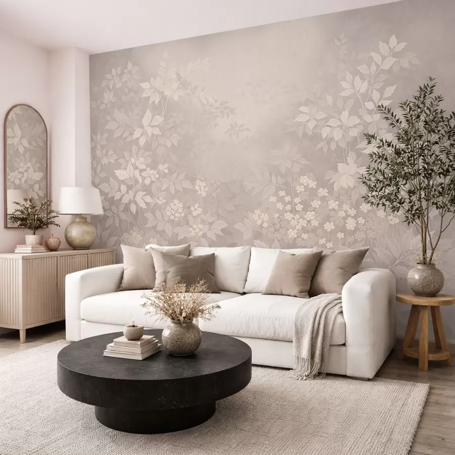 Фототапет Лек ботаничен орнамент с листа и малки цветя w05115