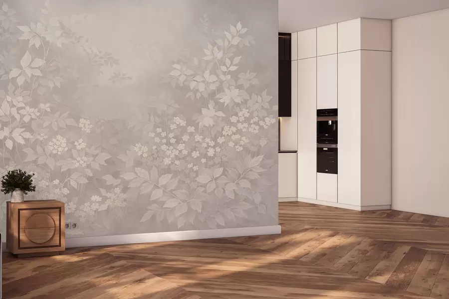 Фототапет Лек ботаничен орнамент с листа и малки цветя w05115