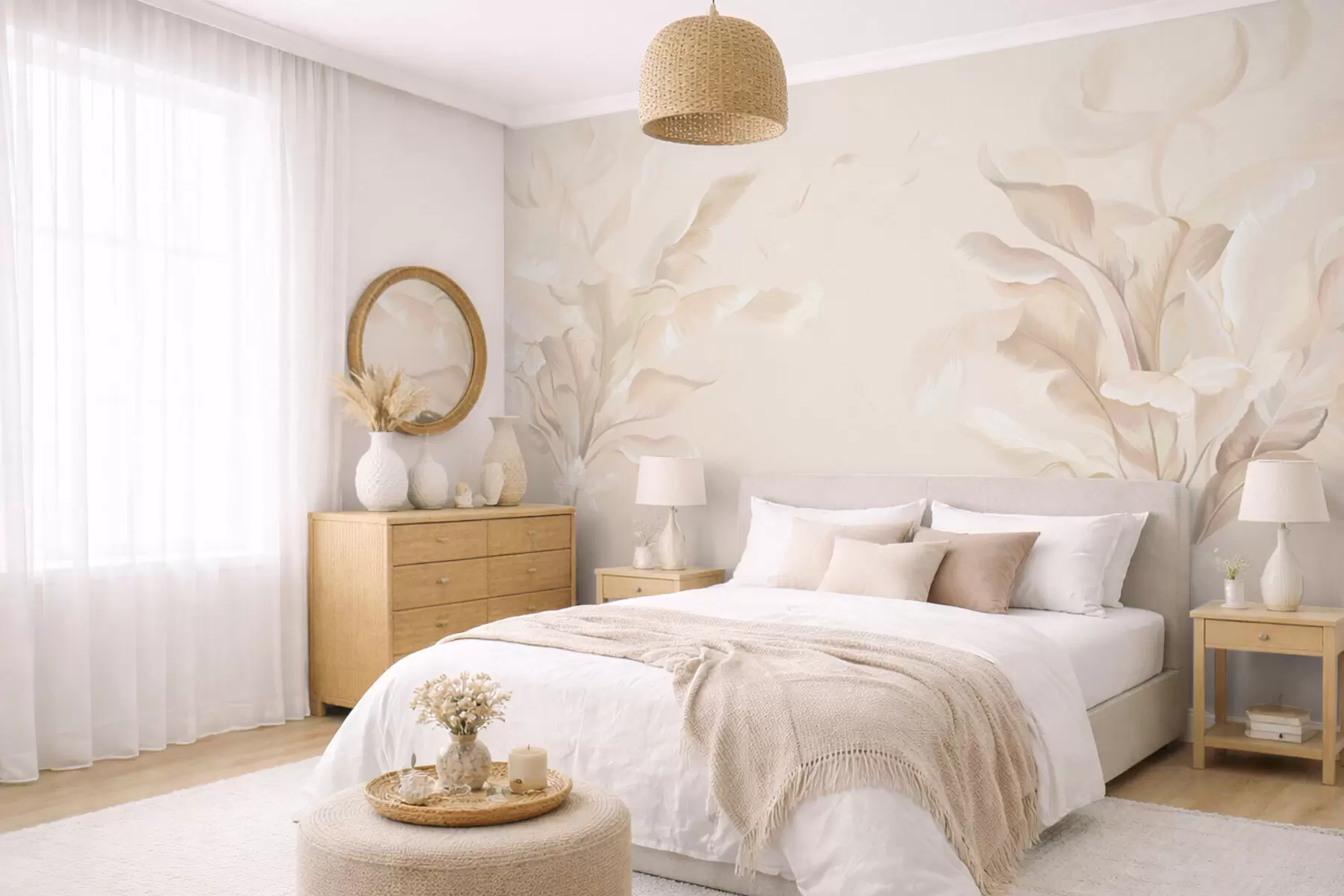 Фототапет Ефирни декоративни растения в топли кремави тонове w05126