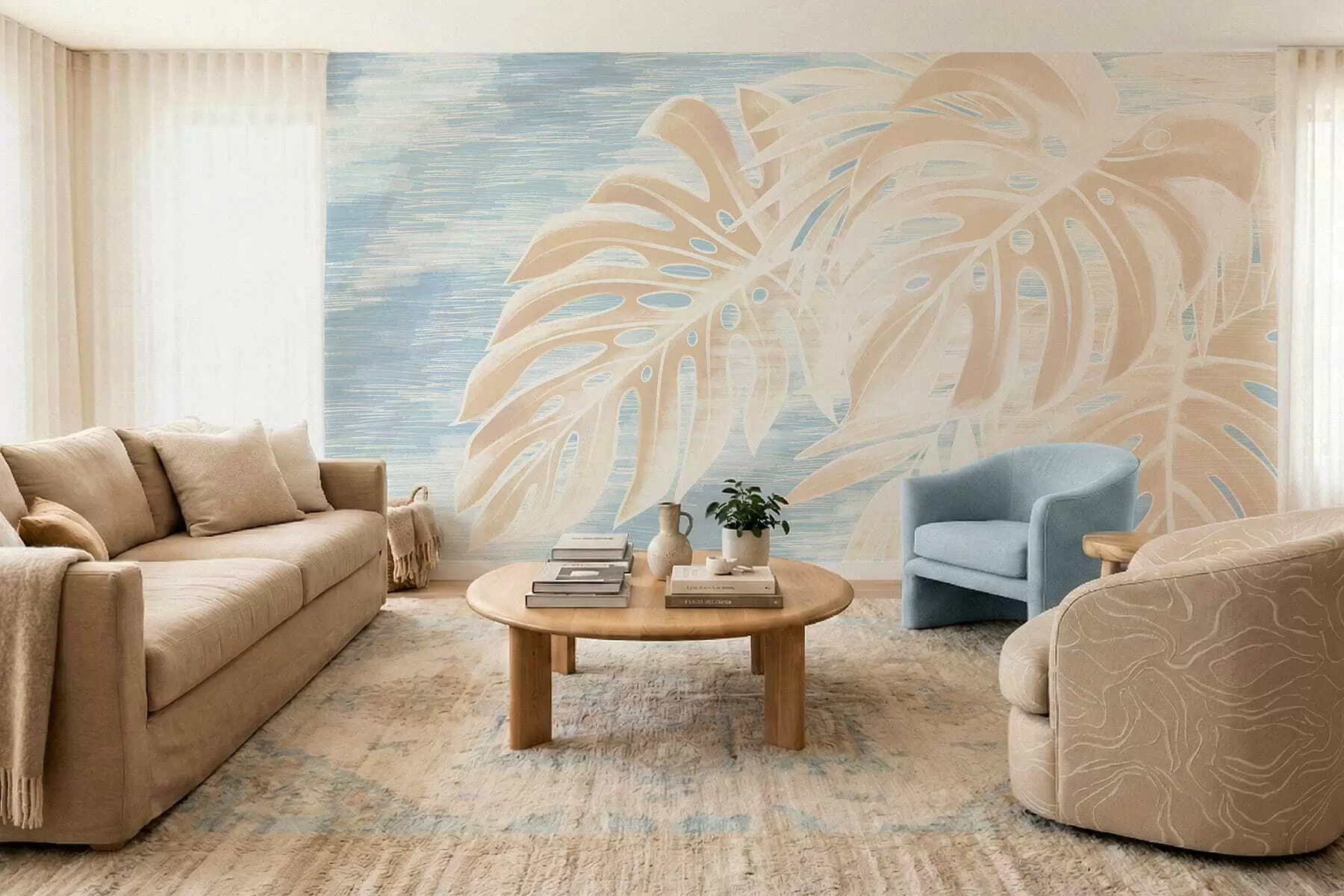 Фототапет Абстрактни листа в топли бежови тонове на светъл фон w05130