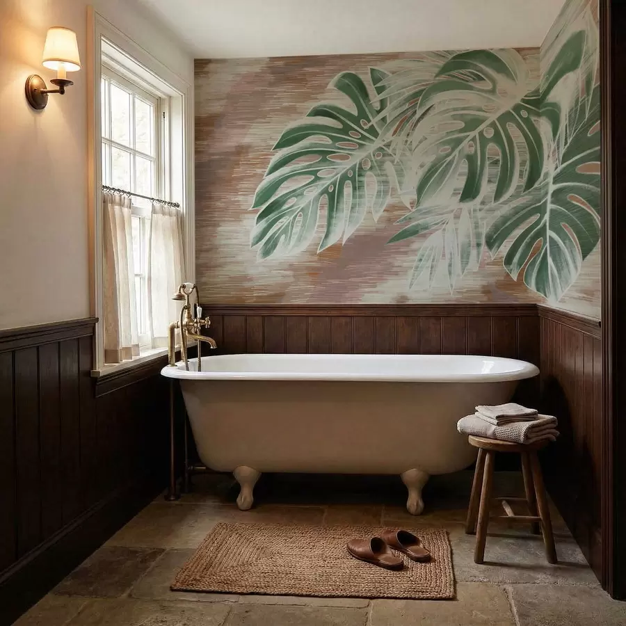 Фототапет Зелени листа върху топла текстурирана абстрактна основа w05130v3