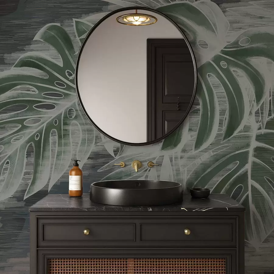 Фототапет Тъмнозелени листа на текстуриран тъмен фон w05130v4