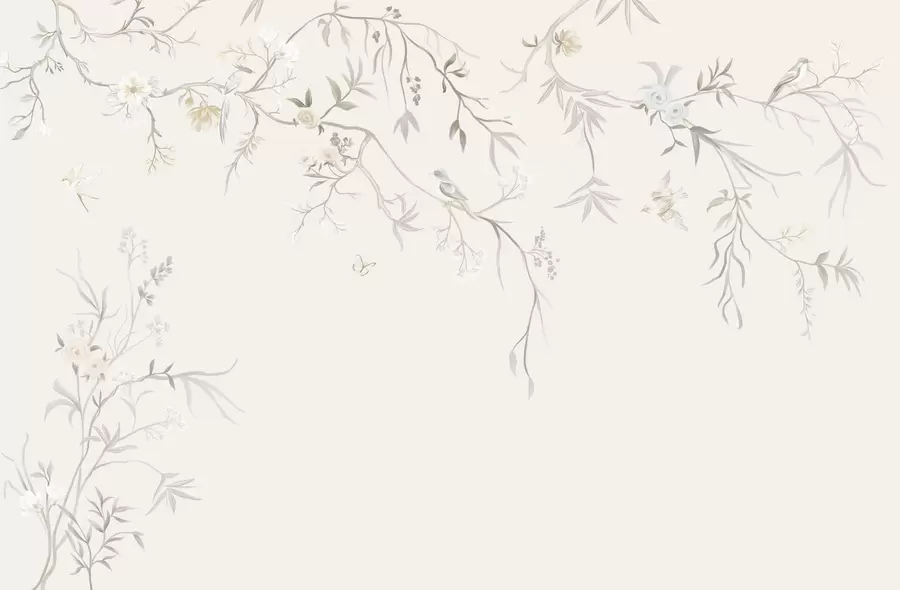 Фототапет Деликатни цветя и птици на фон от креда w05127