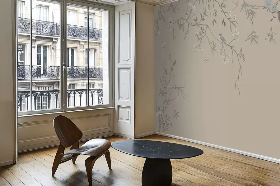 Фототапет Цветни клони с птици на топъл бежов фон w05127v1