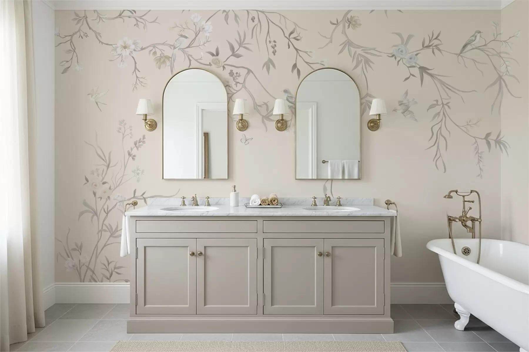 Фототапет Цветни клони с птици на светъл фон w05127v7