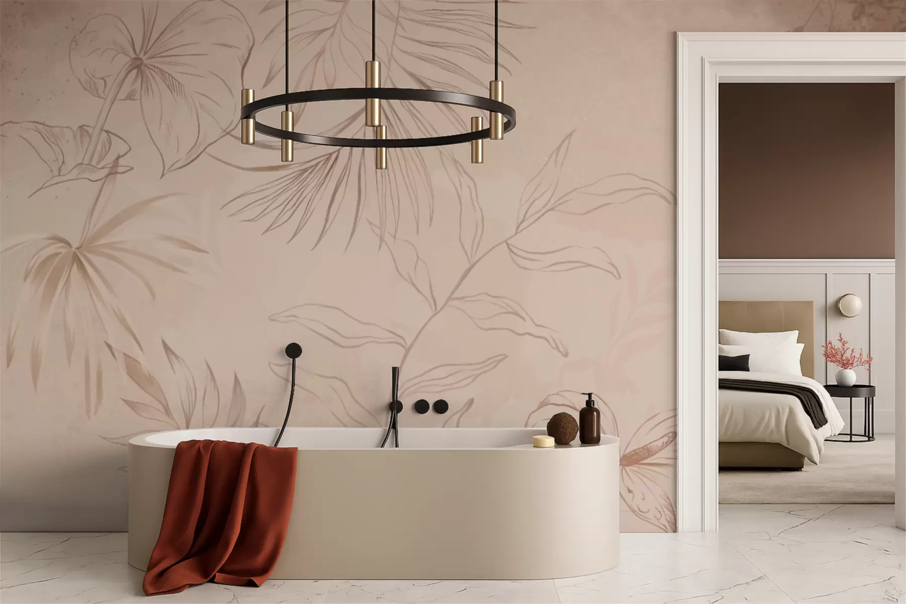 Фототапет Линейни растения на текстуриран бежов фон w05128