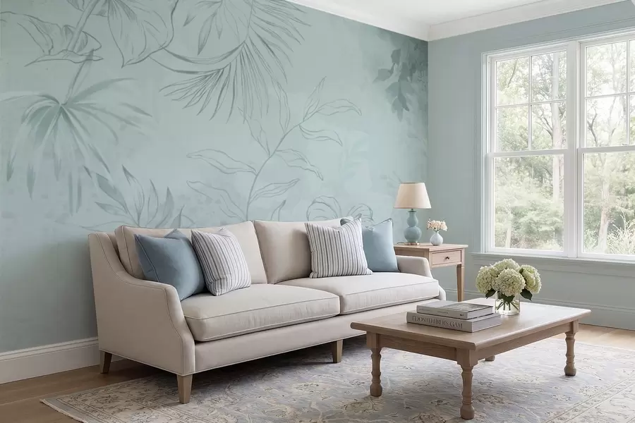 Фототапет Линейни растения на мек зеленикав фон w05128v1