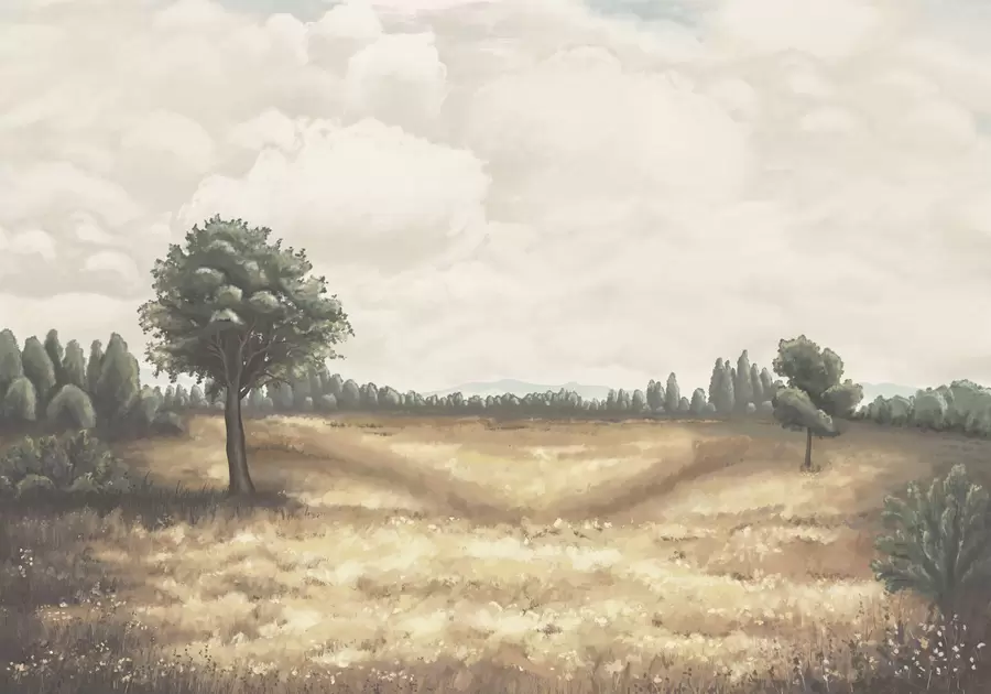 Фототапет Нарисуван пейзаж с дървета и открито поле w05131