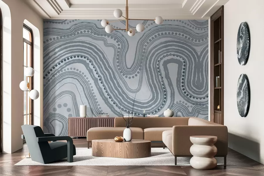 Фототапет Абстрактни сини вълнообразни линии и точки, модерно текстурирано изкуство w09747v3