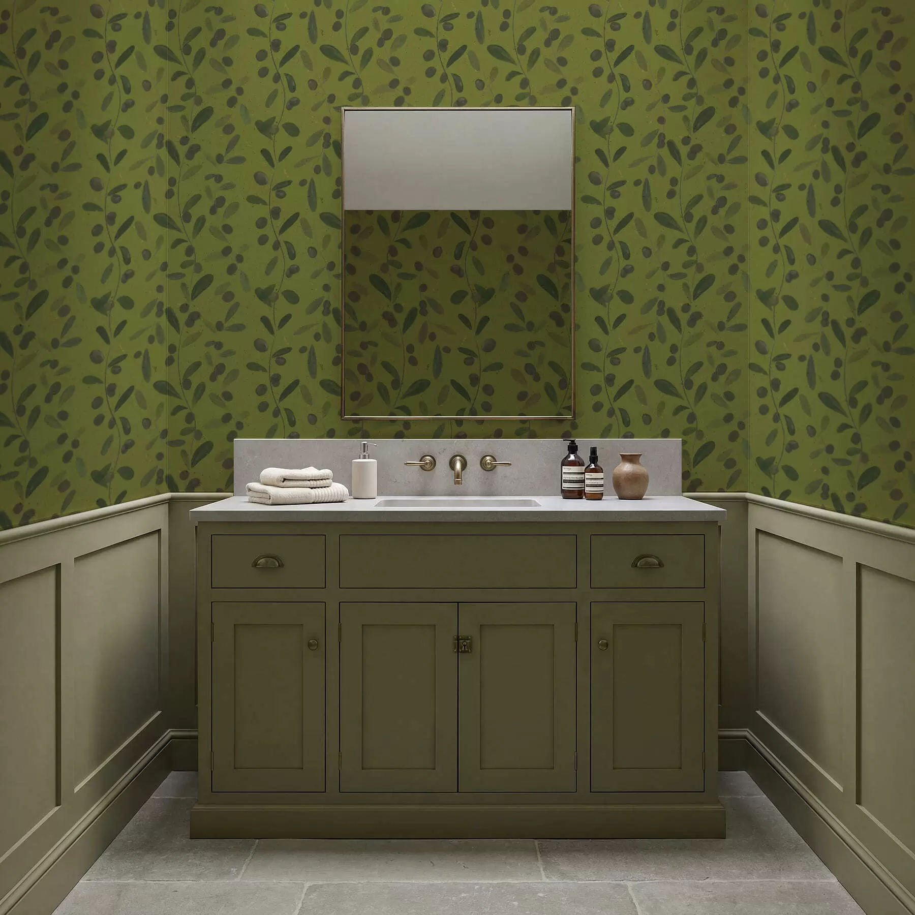 Фототапет Зелени клони с листа и плодове на маслина a01113