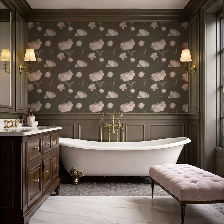 Фототапет Нежни розови божури на тъмен фон a01114v1