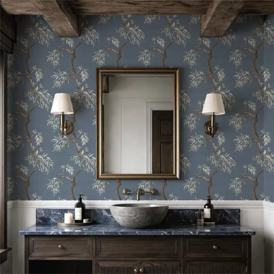 Фототапет Клонче с листа на син фон a01117