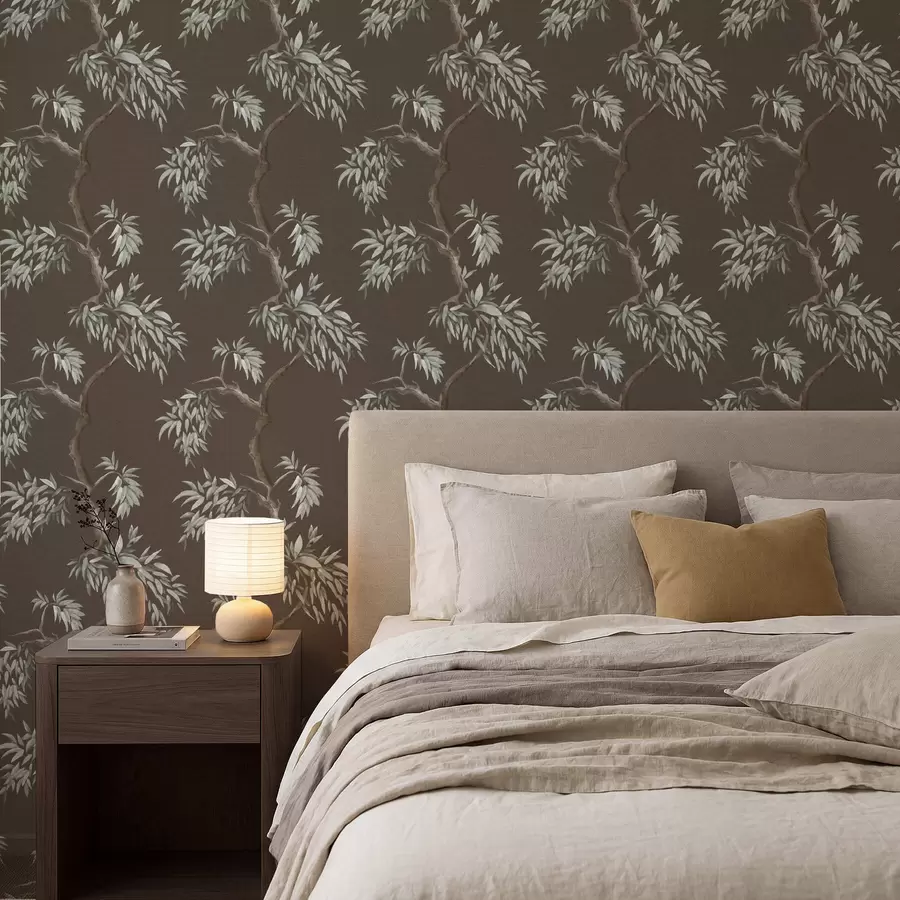 Фототапет Клон на дърво с листа на кафяв фон a01117v3