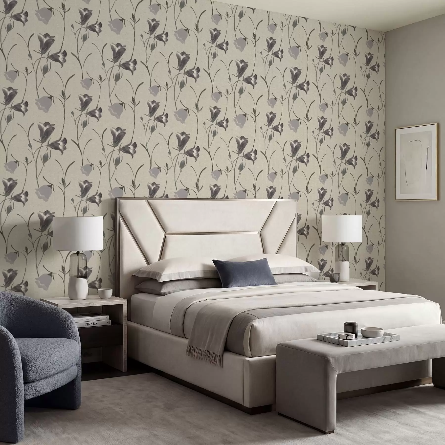 Фототапет Сиви камбановидни цветя на светлобежов фон a01119