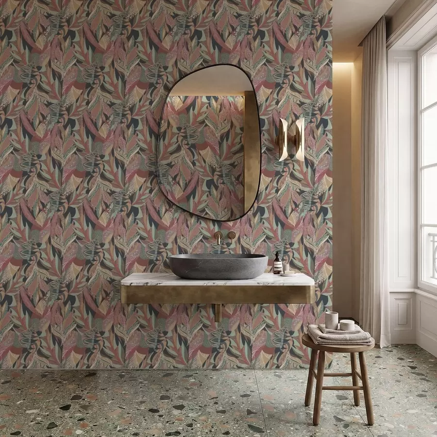 Фототапет Цветни листа с шарки на тъмен фон a01120