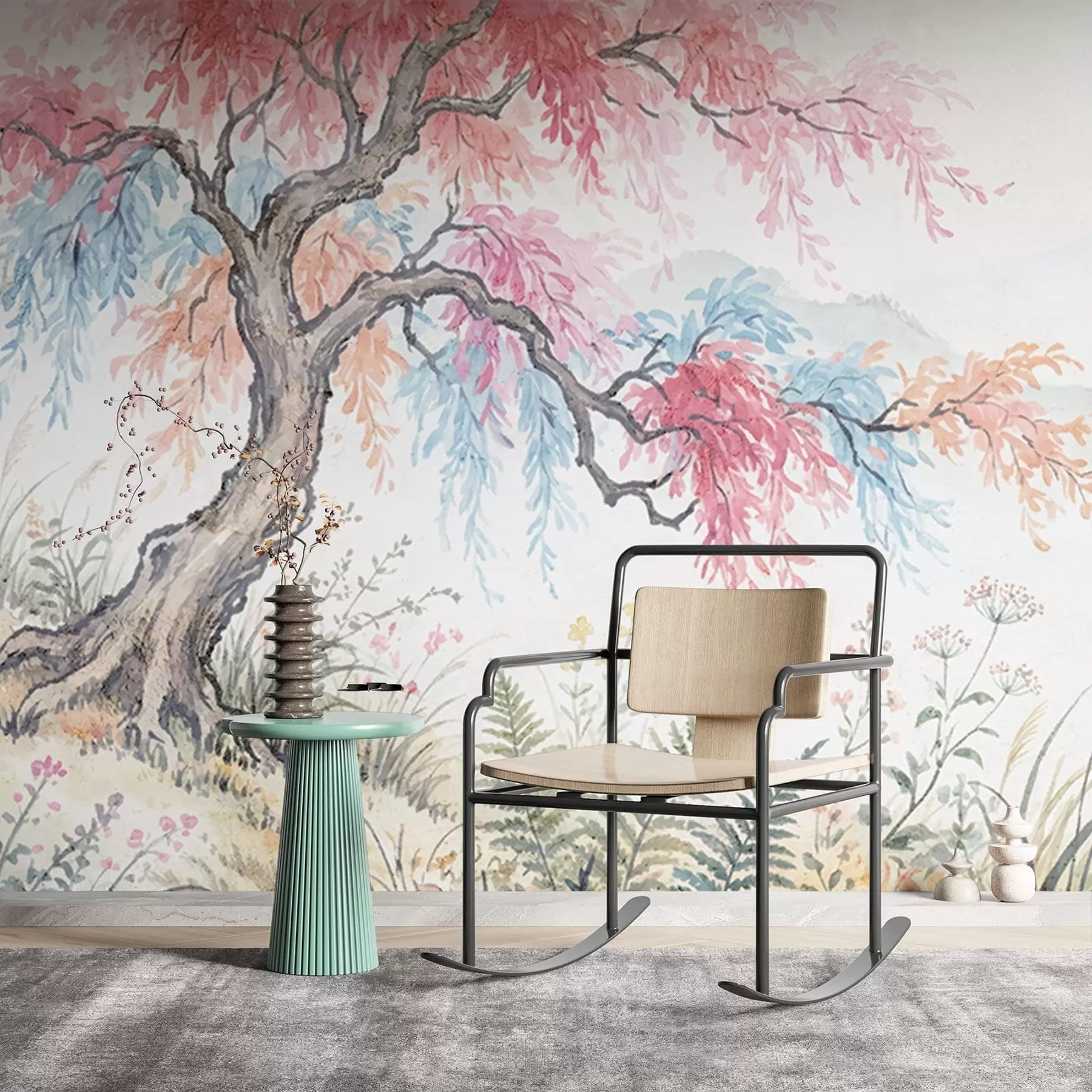 Фототапет Боядисана цветна градина върху бетонна стена w05246