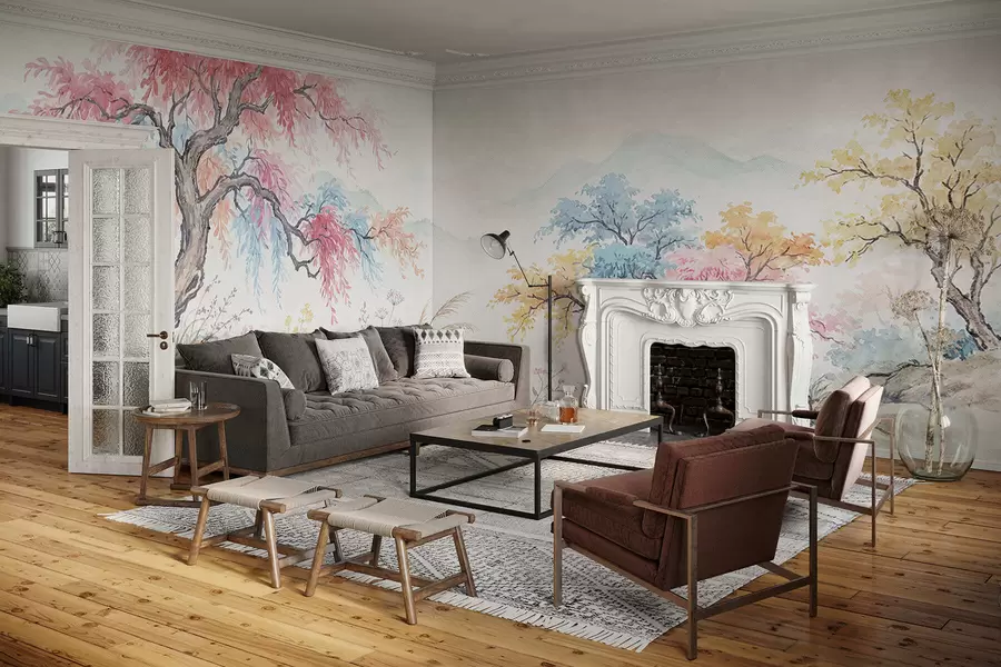 Фототапет Боядисана цветна градина върху бетонна стена w05246