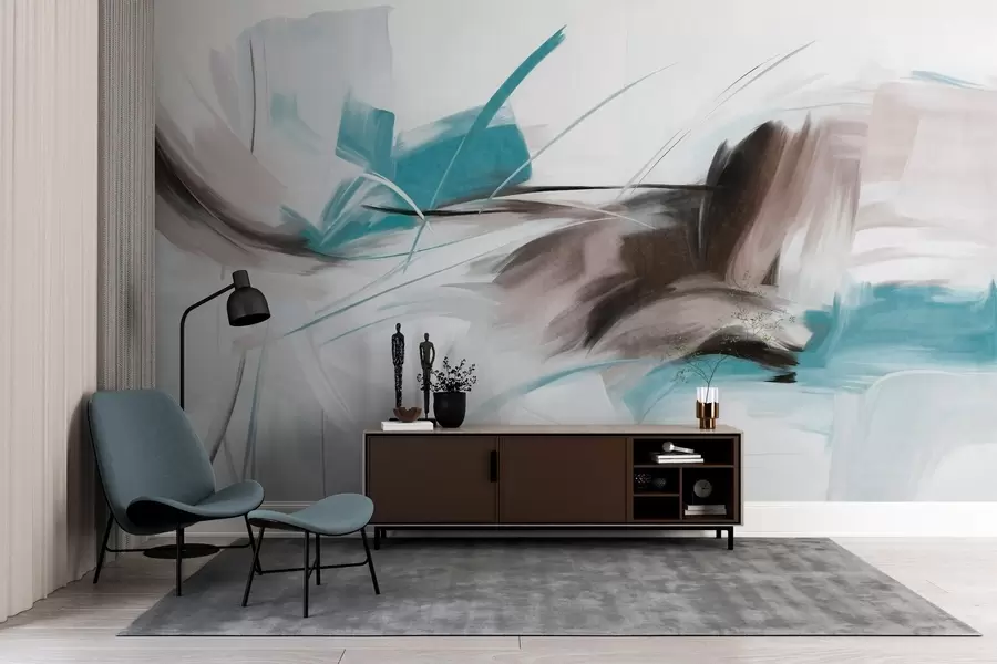 Фототапет Абстрактен стил на рисуване с кафяви и сини текстурирани мазки w09755v1