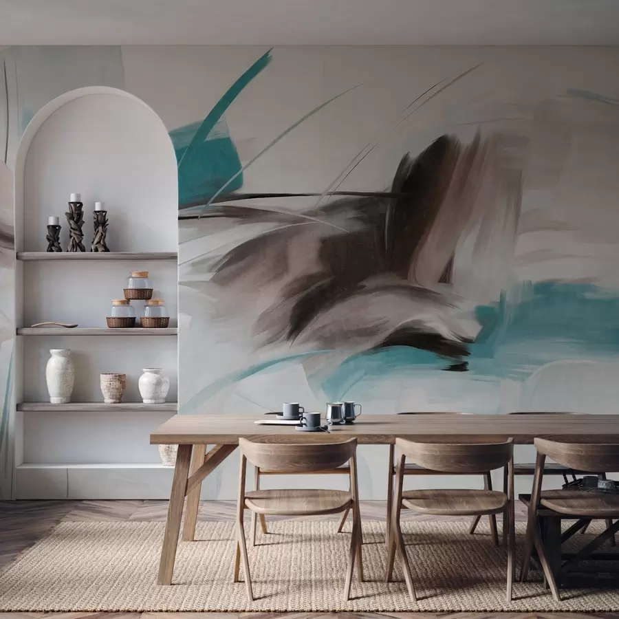 Фототапет Абстрактен стил на рисуване с кафяви и сини текстурирани мазки w09755v1