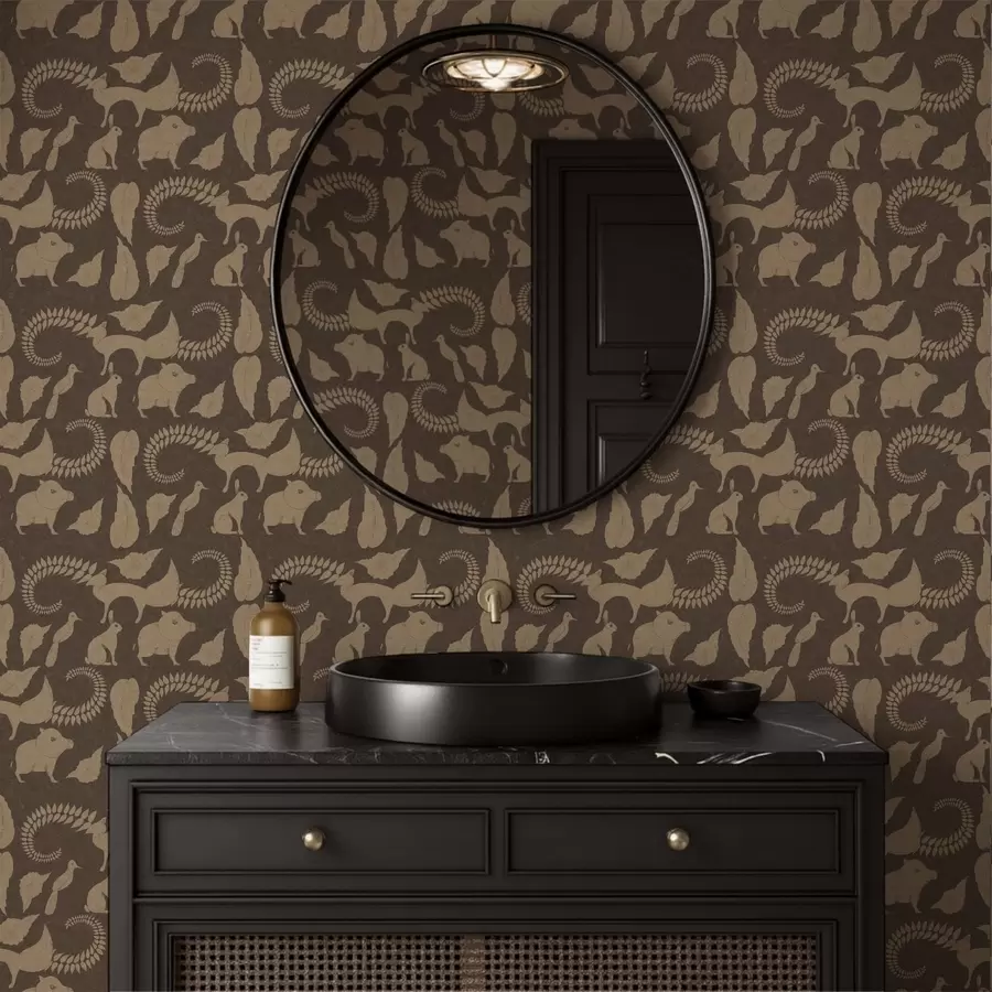 Фототапет Горски мотив с животни на кафяв фон a01121