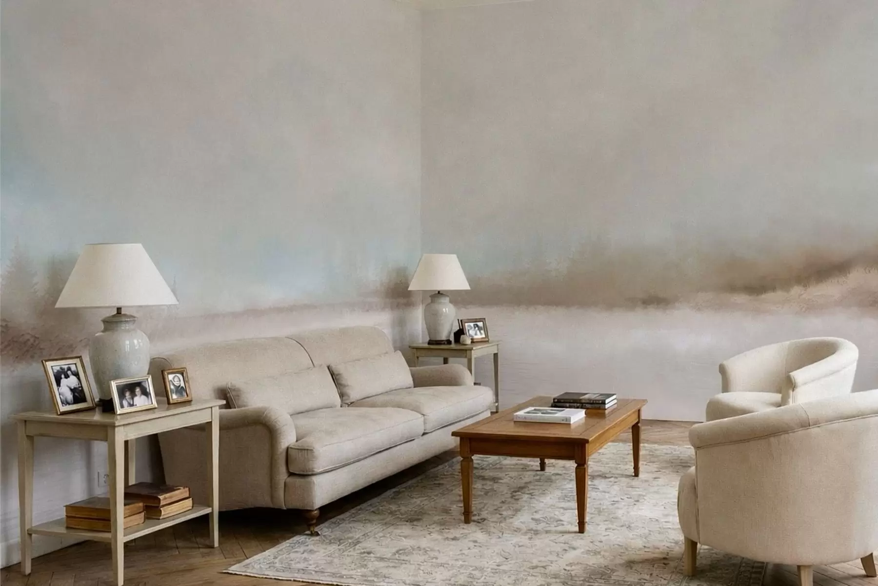 Фототапет Мъглив пейзаж с езеро и гора w05319